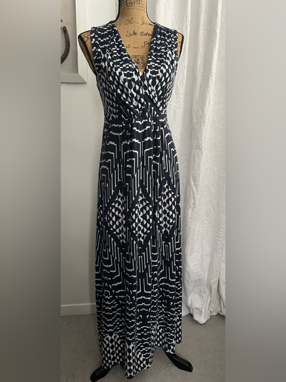 Mario Serrani Italy Maxi Dress Sleeveless Geometric Print Made in Italy Size.M - Picture 1 of 8
